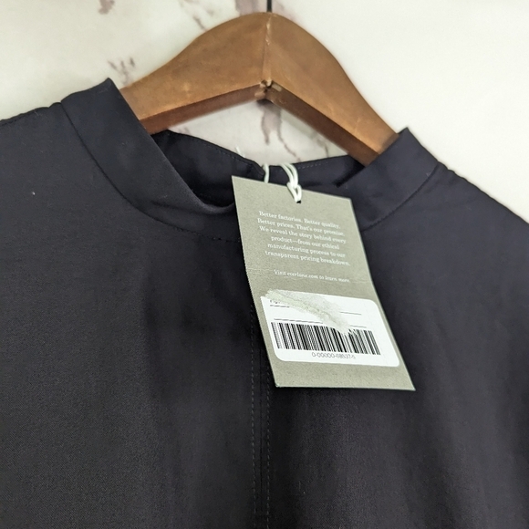 Everlane Blouse Women Black Crop The Mock Neck Bubble Top Cotton Long Balloon - Picture 5 of 15